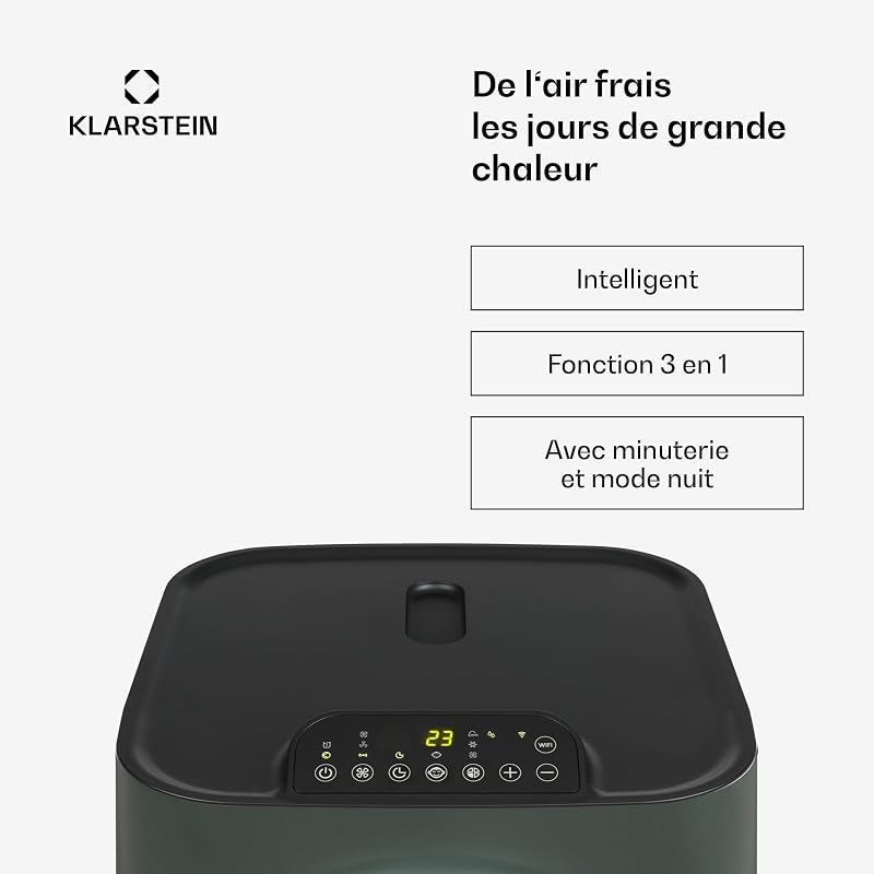 KLARSTEIN Kraftwerk Smart – Mobiles Klimagerät, Luftentfeuchter, Ventilator, Timer programmierbar, Steuerung über WLAN-App, Fernbedienung, 12000BTU/h – Anthrazit vue 2