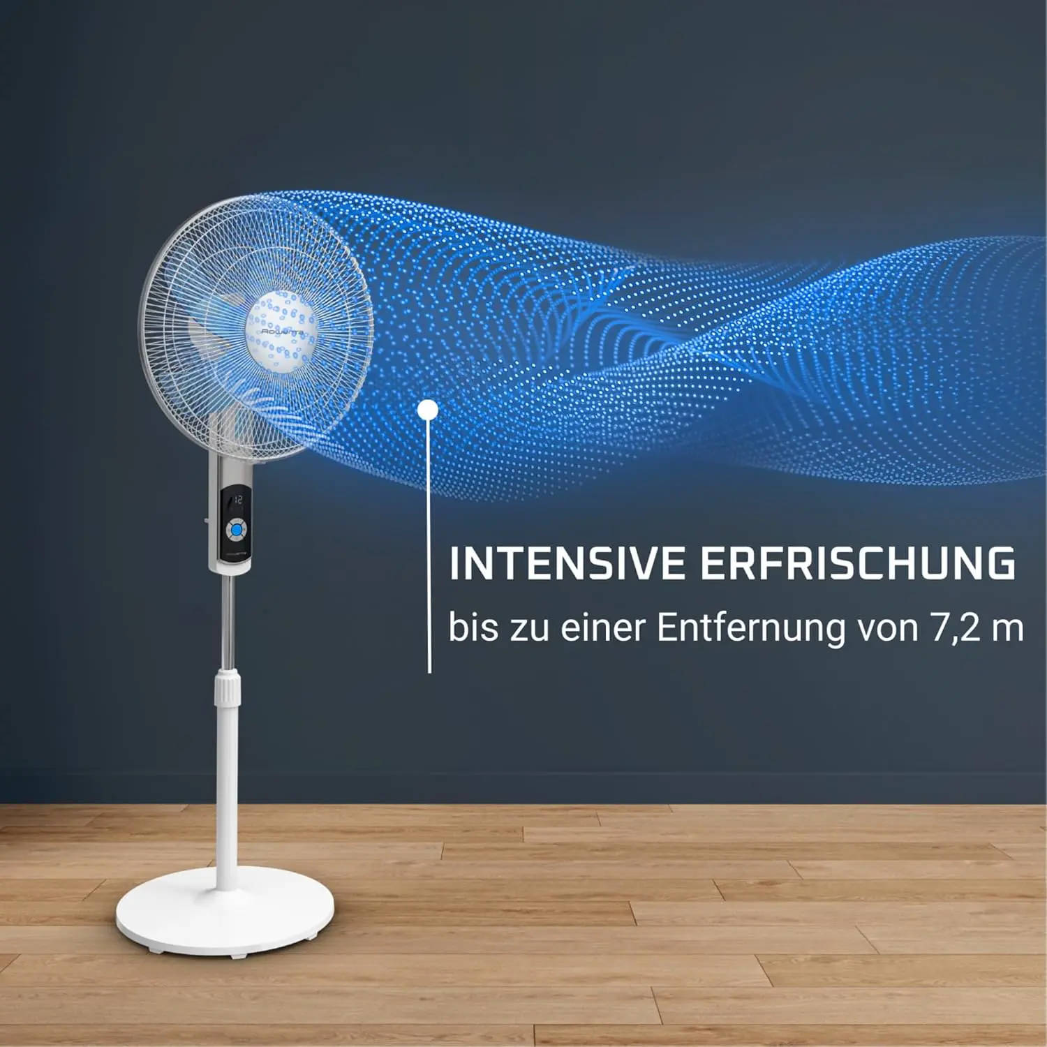 Rowenta Turbo Silence Standventilator, 35 dB(A), Leistungsstarke Erfrischung bis zu 7,2 m, 12 Geschwindigkeiten, 120° Oszillation, Fernbedienung, LED-Display, 12-Stunden-Timer, VU5650F0 vue 3