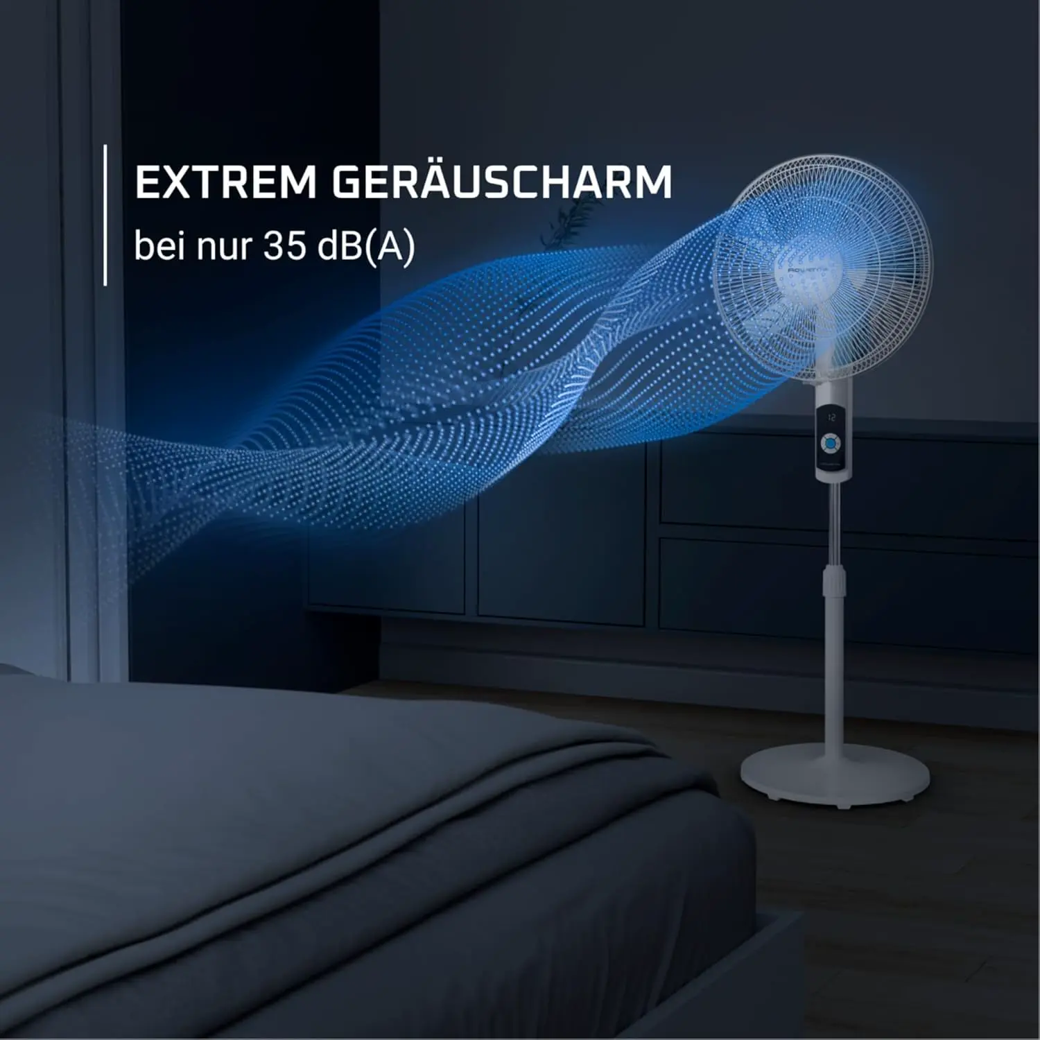 Rowenta Turbo Silence Standventilator, 35 dB(A), Leistungsstarke Erfrischung bis zu 7,2 m, 12 Geschwindigkeiten, 120° Oszillation, Fernbedienung, LED-Display, 12-Stunden-Timer, VU5650F0 vue 4