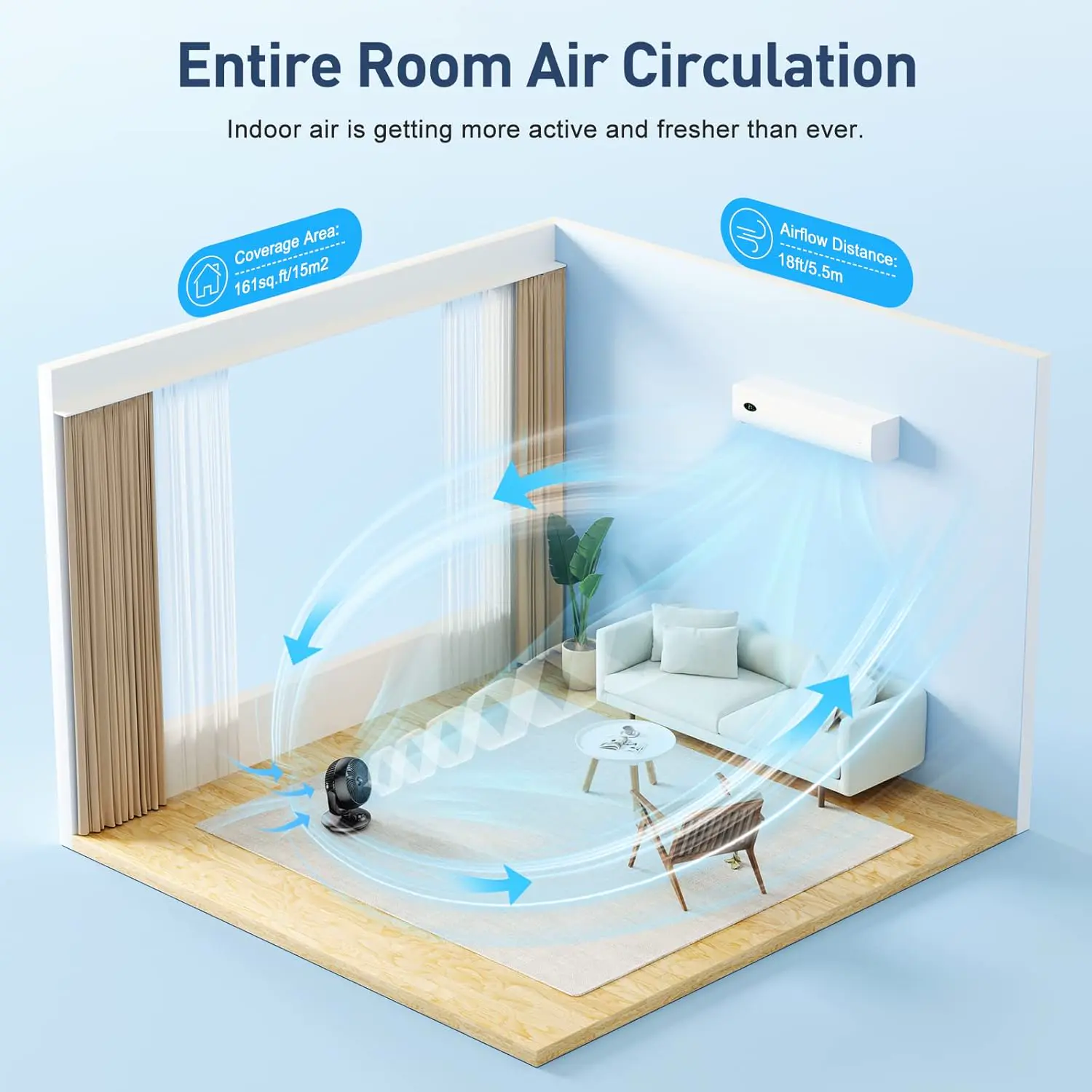 Ventilator Leise, 22dB Tischventilator sehr Leistungsstarker 3D Turbo Ventilatoren. 3 Geschwindigkeiten und 90° Verstellbare Neigung für Büro, Schlafzimmer, Wohnzimmer18m² Räume,Schwarz vue 2