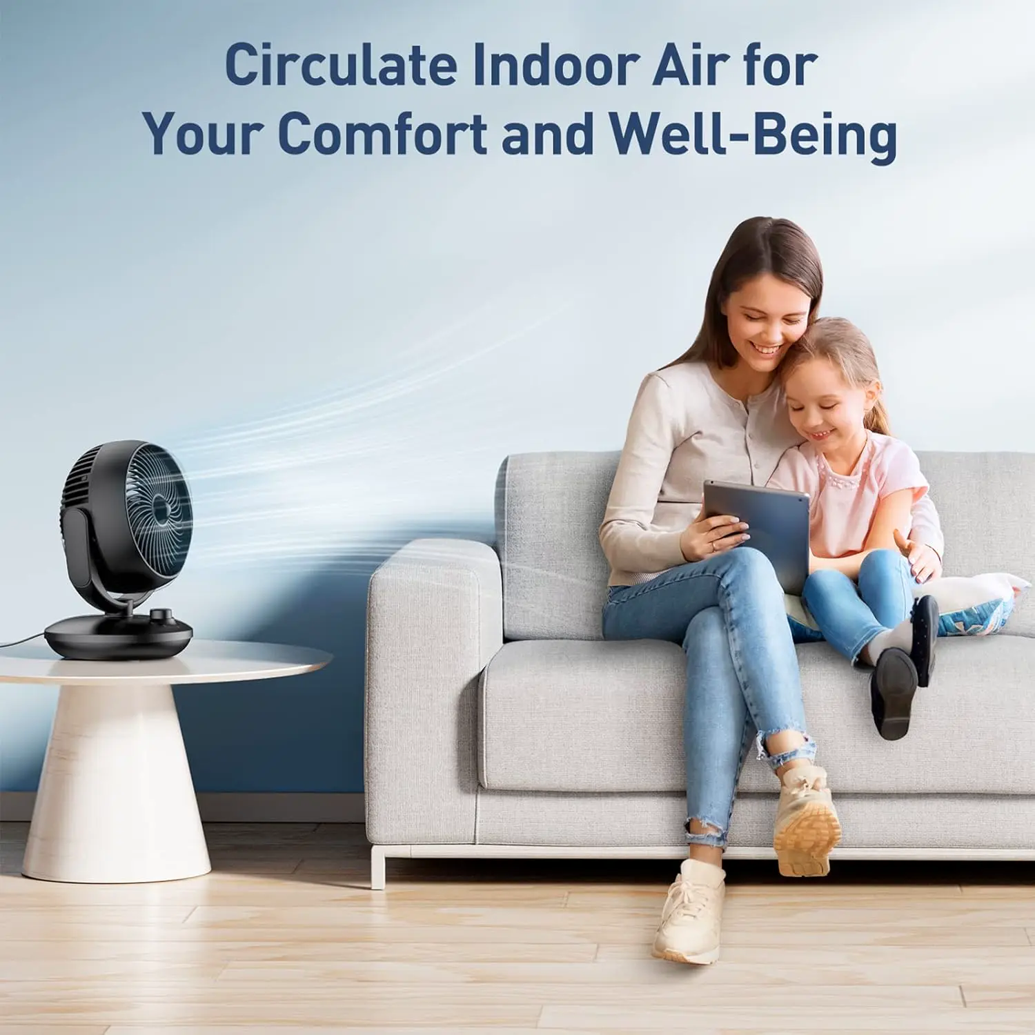 Ventilator Leise, 22dB Tischventilator sehr Leistungsstarker 3D Turbo Ventilatoren. 3 Geschwindigkeiten und 90° Verstellbare Neigung für Büro, Schlafzimmer, Wohnzimmer18m² Räume,Schwarz vue 6