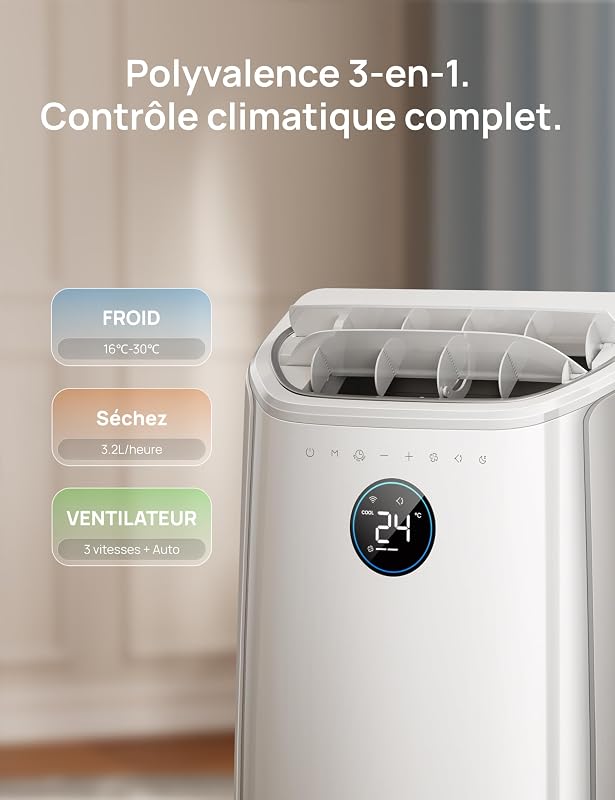 DREO Klimaanlage Mobil, 10.000 BTU Tragbares Klimagerät für Schlafzimmer, 3-in-1 Kühlen/Ventilieren/Entfeuchten, drainagefreie Kühlung, App-/Sprachsteuerung/Fernbedienung, 24h-Timer, AC515S vue 4