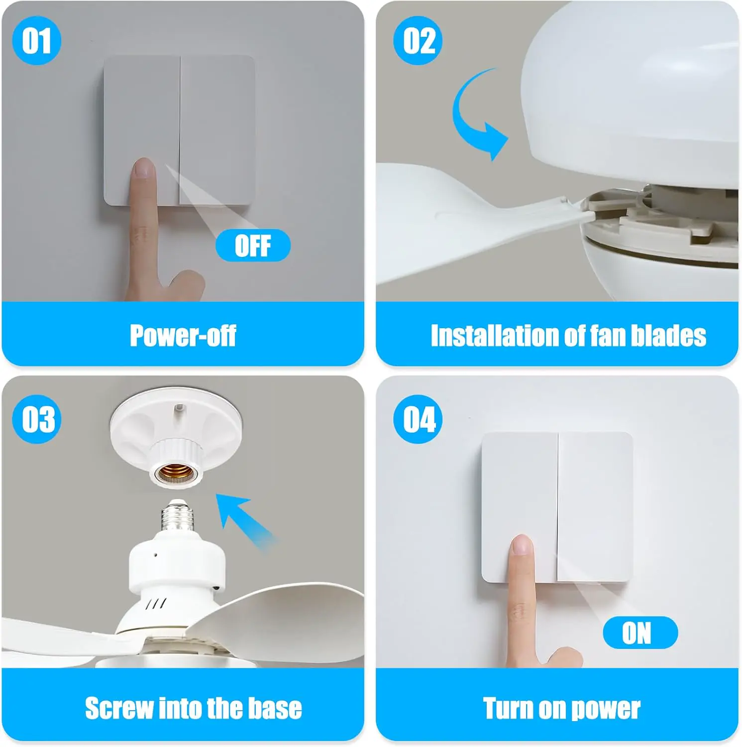 Ulikey Deckenleuchte mit Ventilator, Deckenventilator mit Beleuchtung, Sockel Verlängerungsstange, 3 Modi Dimmbar, 3 Windstufen, Timer Funktion, Deckenventilator für Wohnzimmer Schlafzimmer (52cm) vue 4