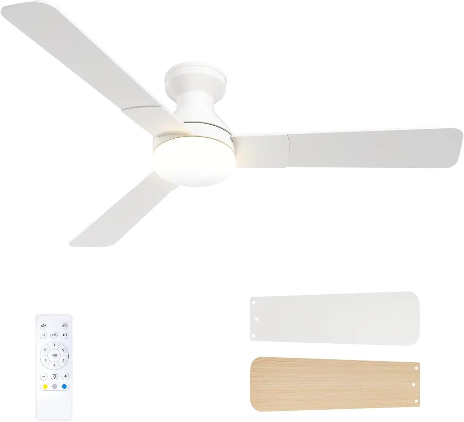 Passky Deckenventilator mit Beleuchtung, 132 cm flaches Design mit Fernbedienung, Deckenbündige Montage, reversibel, 3 Farbtemperaturen, dimmbar, leise für Schlafzimmer, Innen- und Außen Weiß