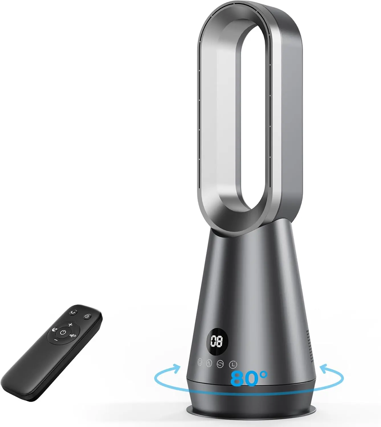 56cm Klein Leise 32dB Rotorloser Ventilator mit Fernbedienung und Digitaldisplay, 8 Geschwindigkeitsstufen, 80° Oszillation, 9H Timer, 30W Energiesparend Bladeless Fans für Schlafzimmer Büro