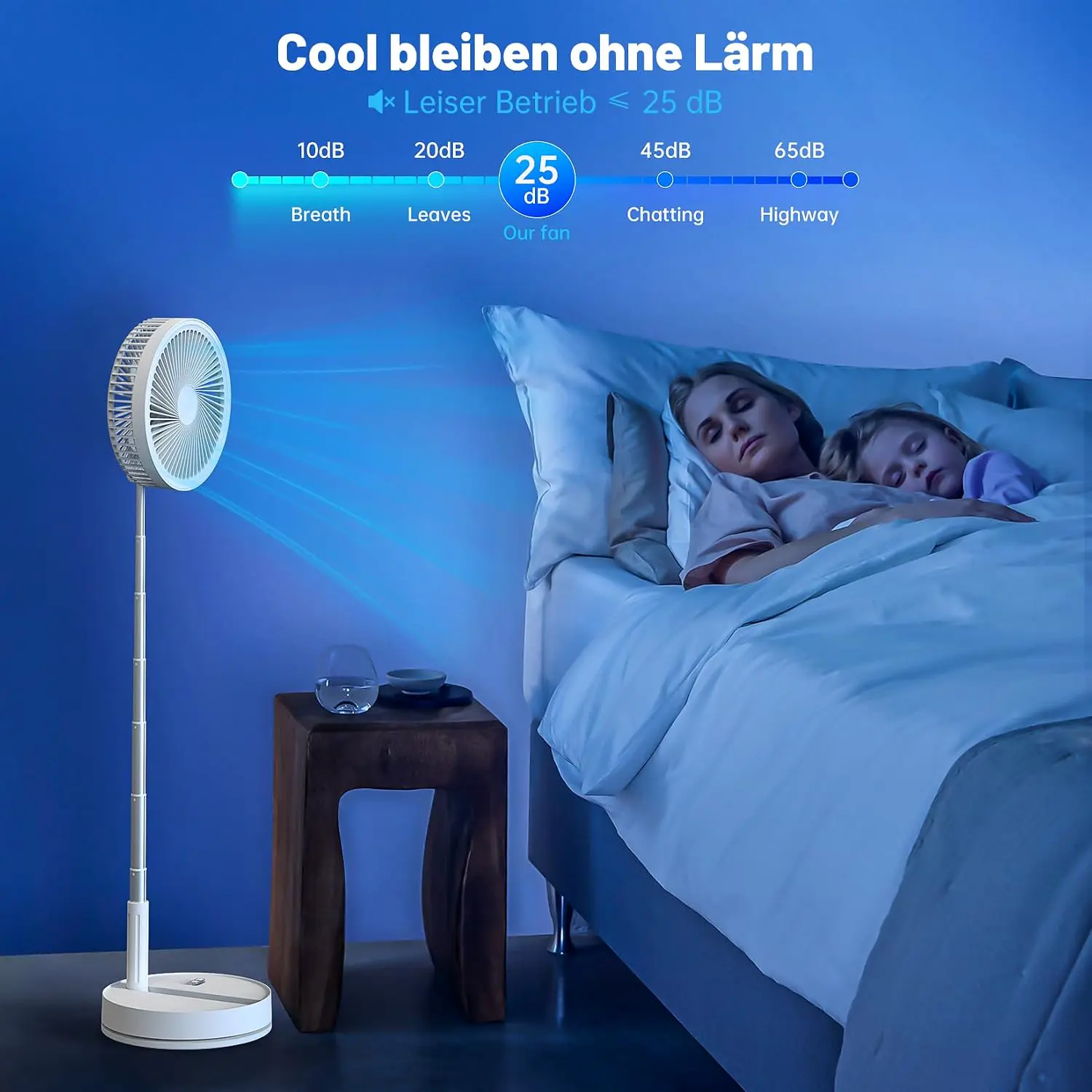 LIPETY Tragbarer Faltbarer Oszillierender Klein Ventilator, 8.6" 8000 mAh Akku Aufladbar USB C Boden/Tisch ventilator mit Fernbedienung, Leise Standventilator für Hause Schlafzimmer Reisen Camp vue 3