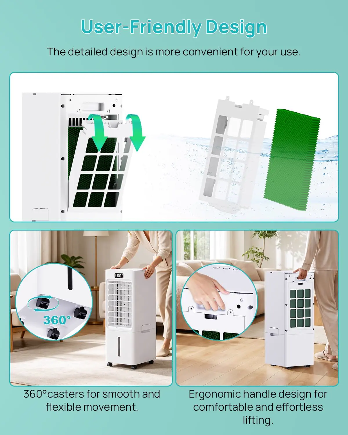 OKYUK Mobiles Klimagerät, 200W Energiesparend, R290 Umweltfreundliches Kältemittel, 3‑in‑1 Klimaanlage, Luftentfeuchter, Ventilator Ventilieren Leise <45 DB, Mit Auspuffrohr (Weiß) vue 7
