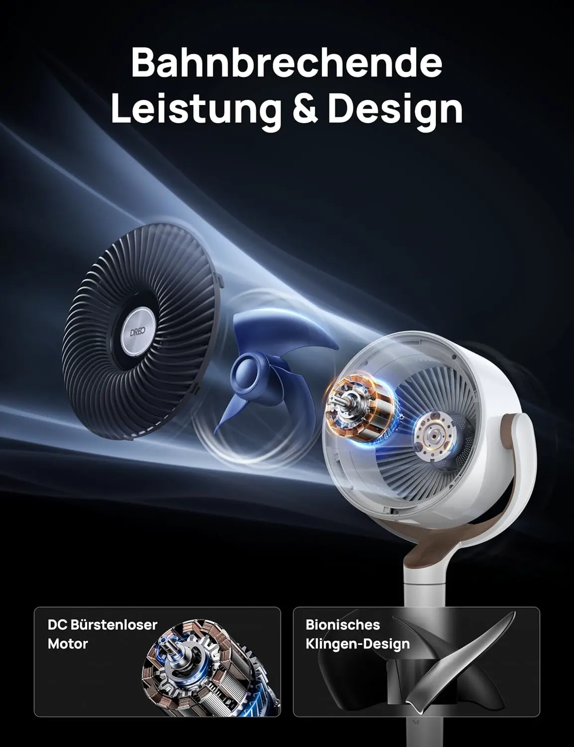 DREO 23dB leiser Standventilator, 120°+120° Omni-direktionale oszillierende Ventilator, 27M Windentfernung, 1615 m³/h LuftVolumenn Echt Turbo-Luftzirkulator Fans, 89-102cm Höhe 3 Modi 8-Geschwindigkeit vue 5