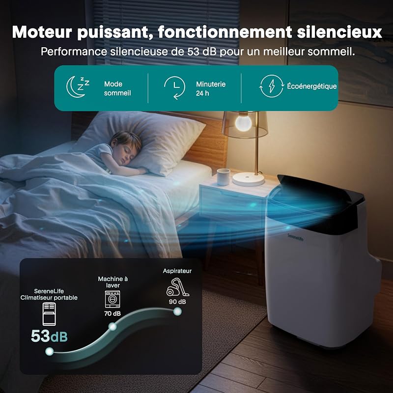 SereneLife Klimaanlage Mobile 14000 BTU 2,9 kW mit Abluft – WiFi 4 en 1 für Raums jusqu’à 45 m², Kühlt Heizt Ventile Désbefeuchtet vue 7