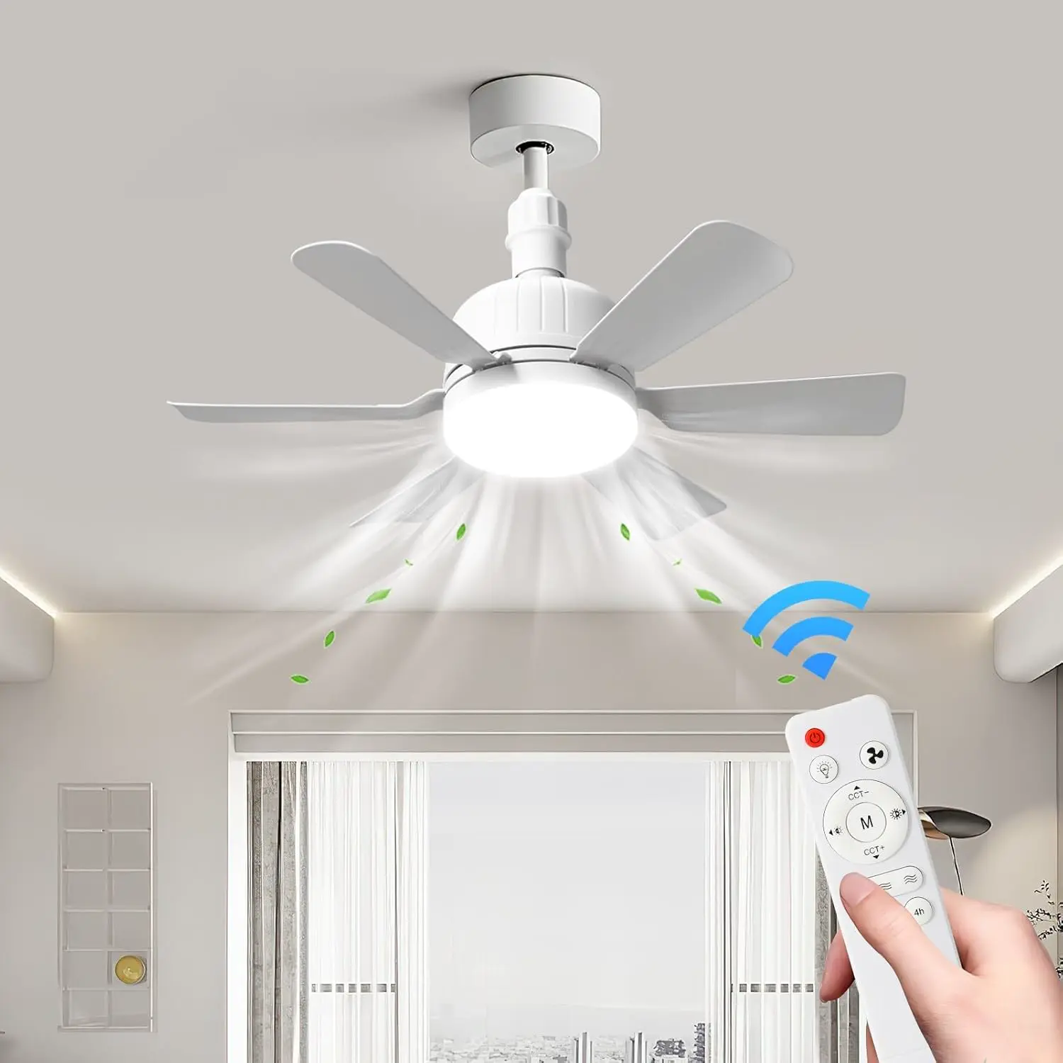 Deckenventilator mit Licht und Fernbedienung, 46 cm, LED, Deckenventilator, dimmbar, E27, integrierte Lampe, 3 Geschwindigkeiten, Timer, leise, für Schlafzimmer, Wohnzimmer und Küche (6 Flügel) vue 8