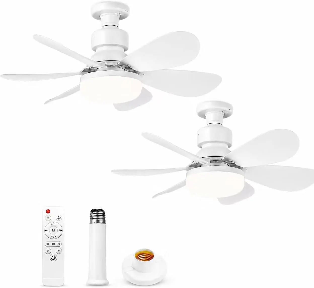 2er Set Ventilators de Plafond E27 mit Licht LED Dimmable