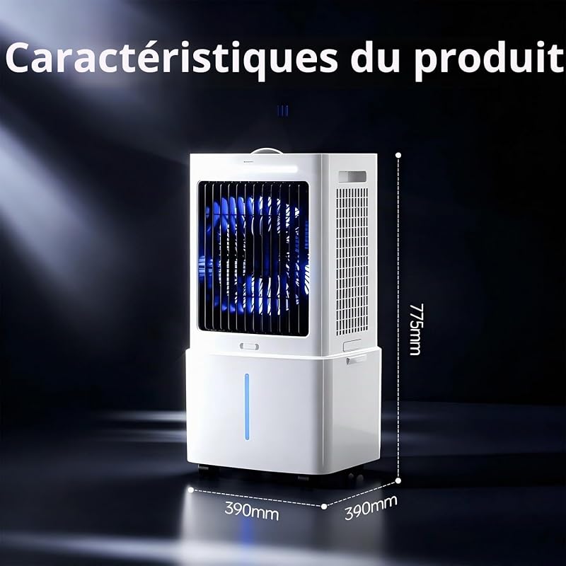 Klimaanlage Tragbar weiß 8000 BTU ohne Abluft | 3 Geschwindigkeits, Fernbedienung Inbegriffene, Timer 1-12 Heures, Oszillation 90°, Wassertank Amovible vue 7